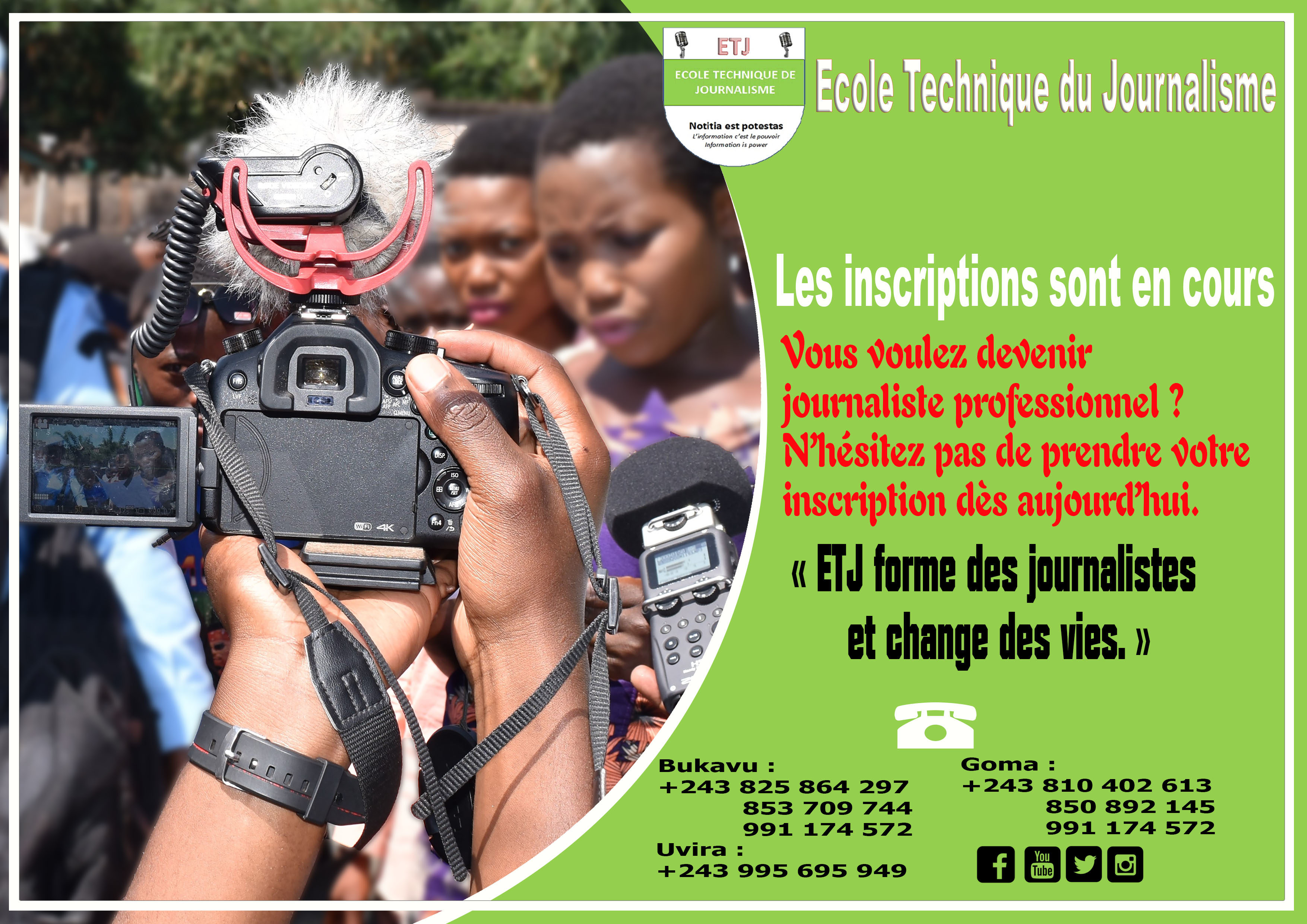 Bukavu : l’Ecole Technique de Journalisme appelle les nouveaux étudiants en journalisme, à se faire inscrire pour le compte de la session de Mai-Novembre 2023 (Communiqué)