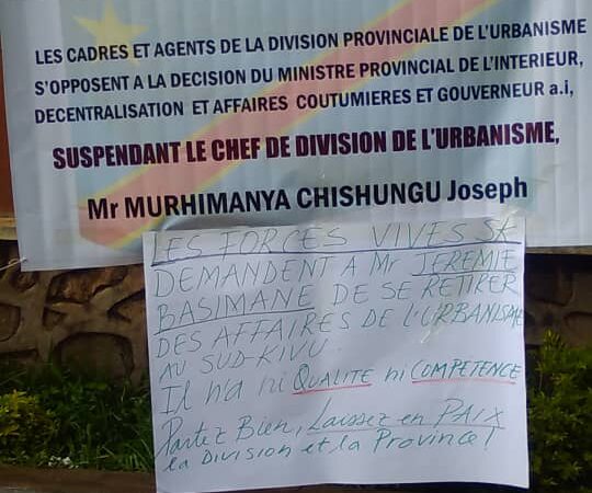 Bukavu: Pas de remise et reprise à la division de l’urbanisme